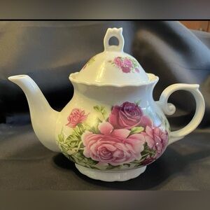 Floral Teapot with Pink Roses